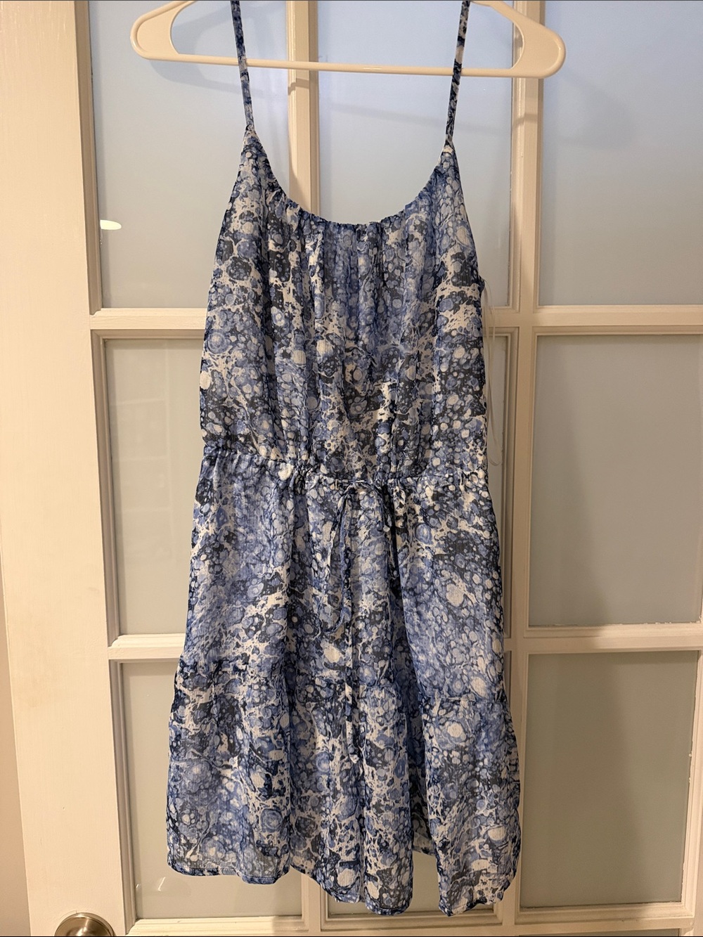 Express Blue and White Floral-Print Spaghetti Strap Skort
